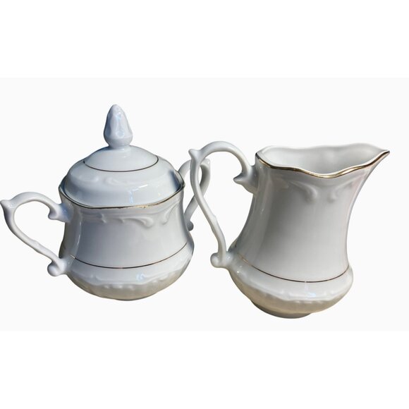 Southington By Baum Fine China Creamer & Sugar Bowl Set Golden Rhapsody White - Picture 6 of 11